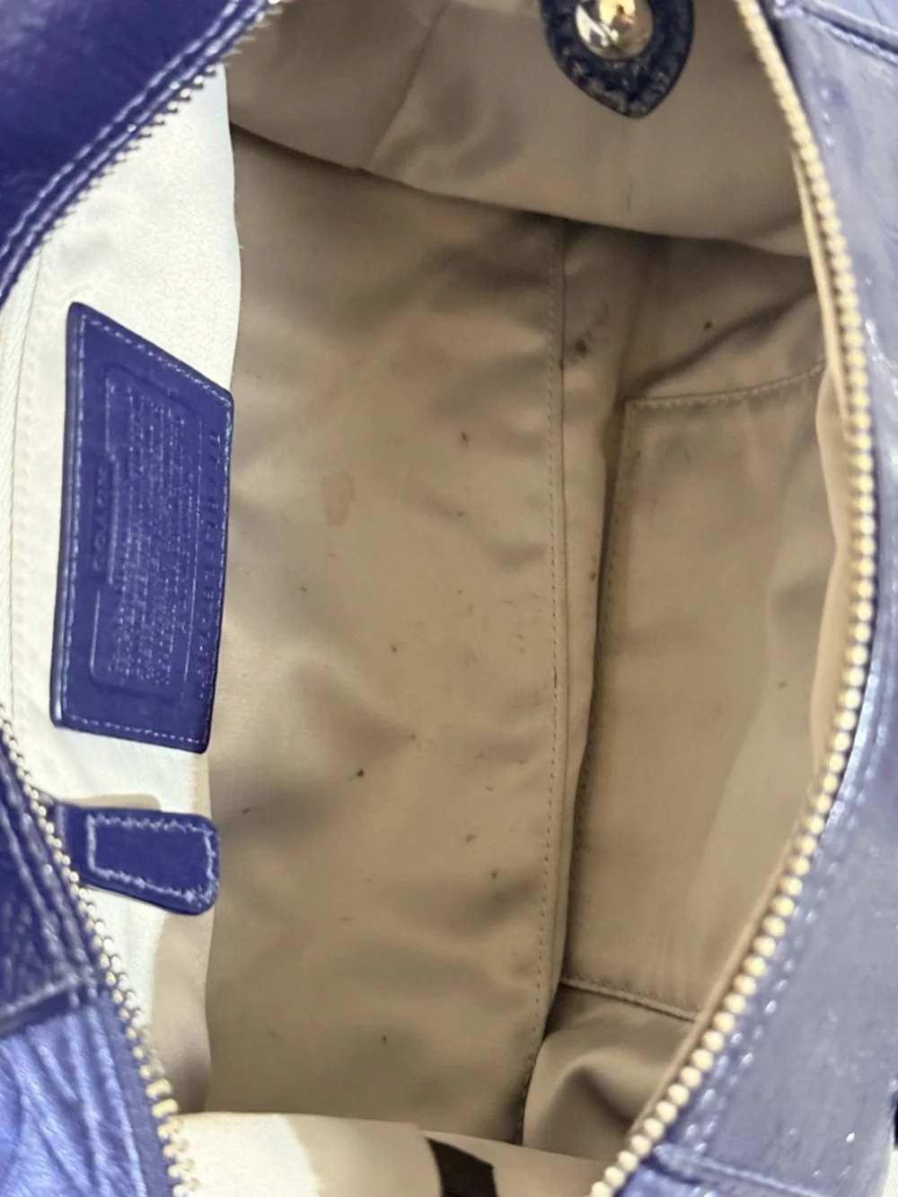 Coach Ashley Embossed Leather Satchel Cobalt Blue Signature Carryall Bag - Picture 8 of 10